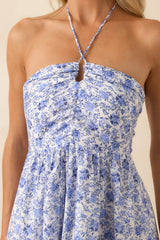 MINKPINK Blue Floral Print Evelyn Halter Midi Dress