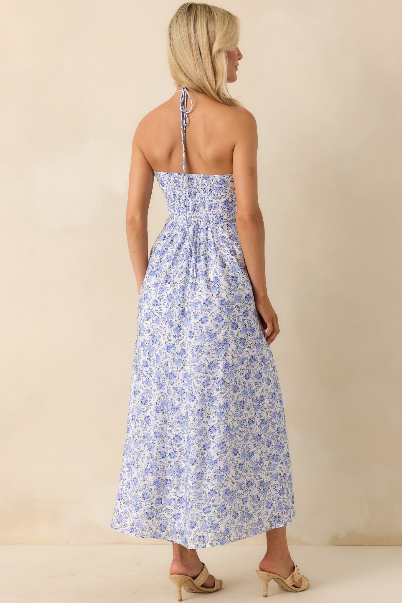 MINKPINK Blue Floral Print Evelyn Halter Midi Dress