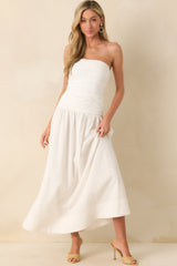 MINKPINK White Cotton Luna Strapless Drop Waist Midi Dress