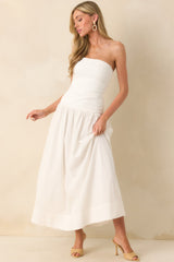 MINKPINK White Cotton Luna Strapless Drop Waist Midi Dress