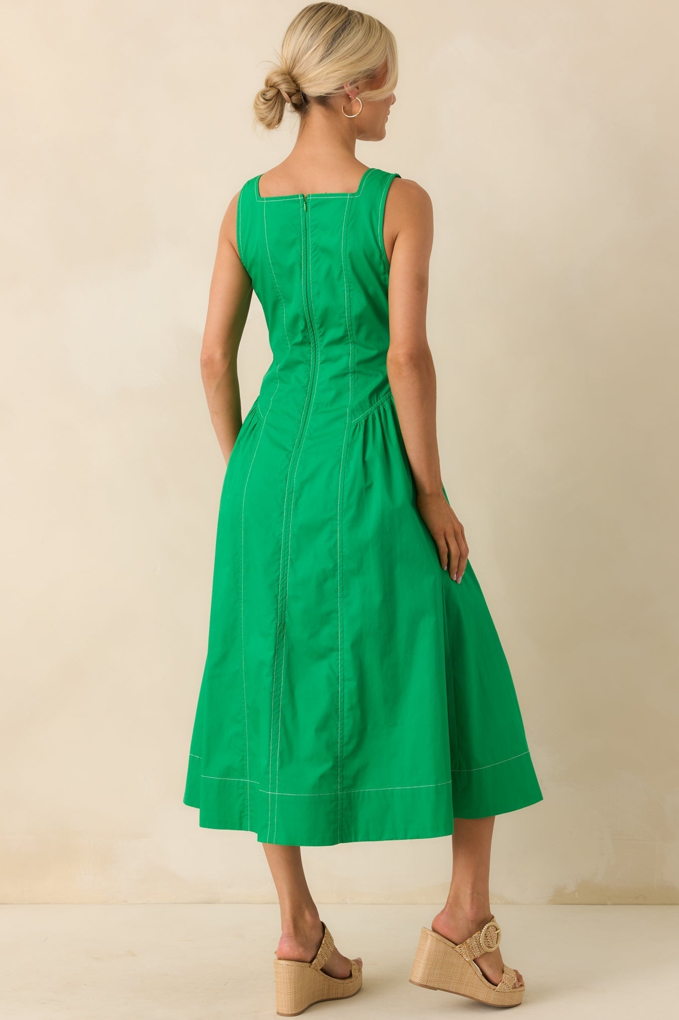 A Timeless Touch Kelly Green Cotton Sleeveless Midi Dress