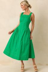 A Timeless Touch Kelly Green Cotton Sleeveless Midi Dress