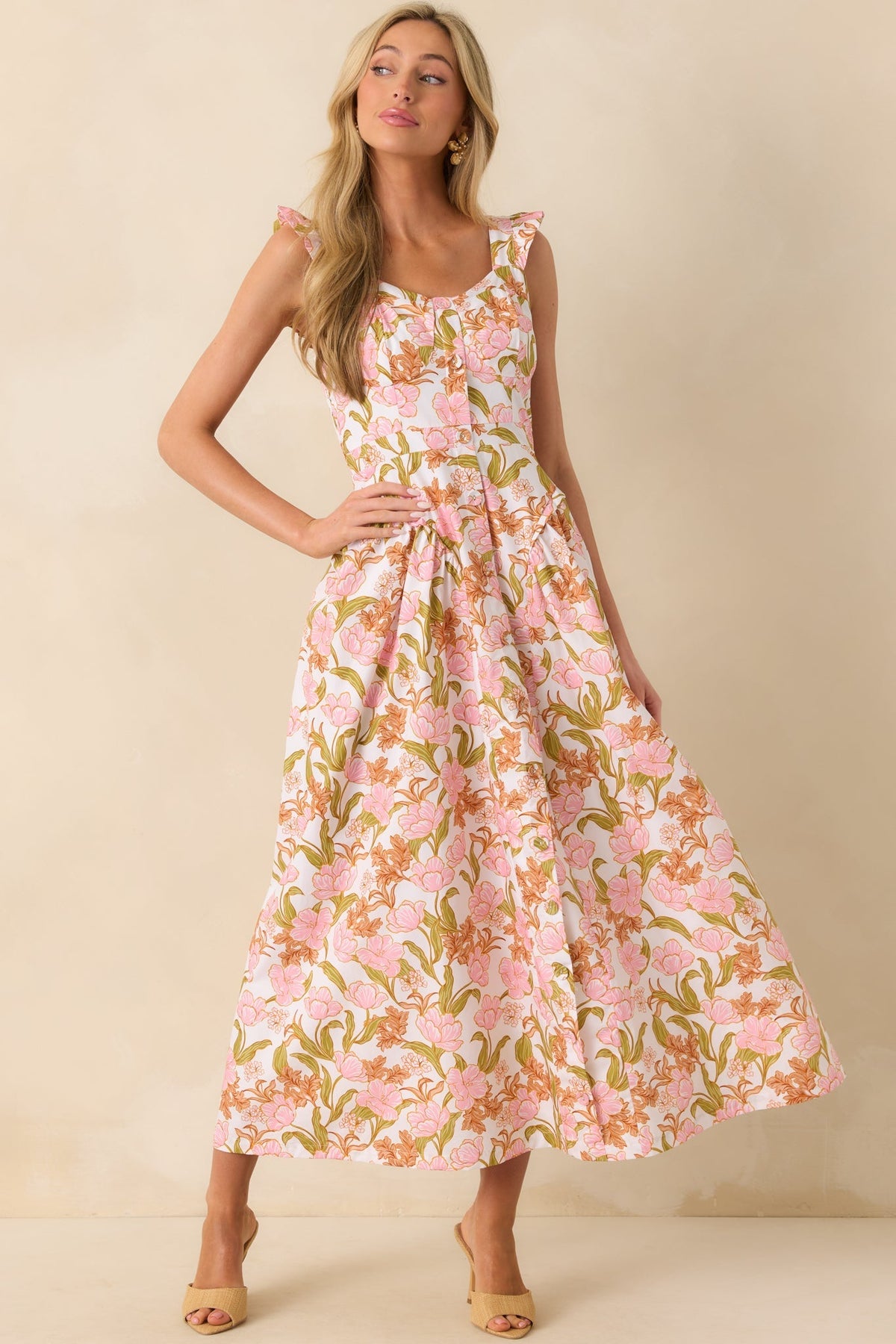 The Main Event Pink Floral Print Cotton Maxi Shirt Dress