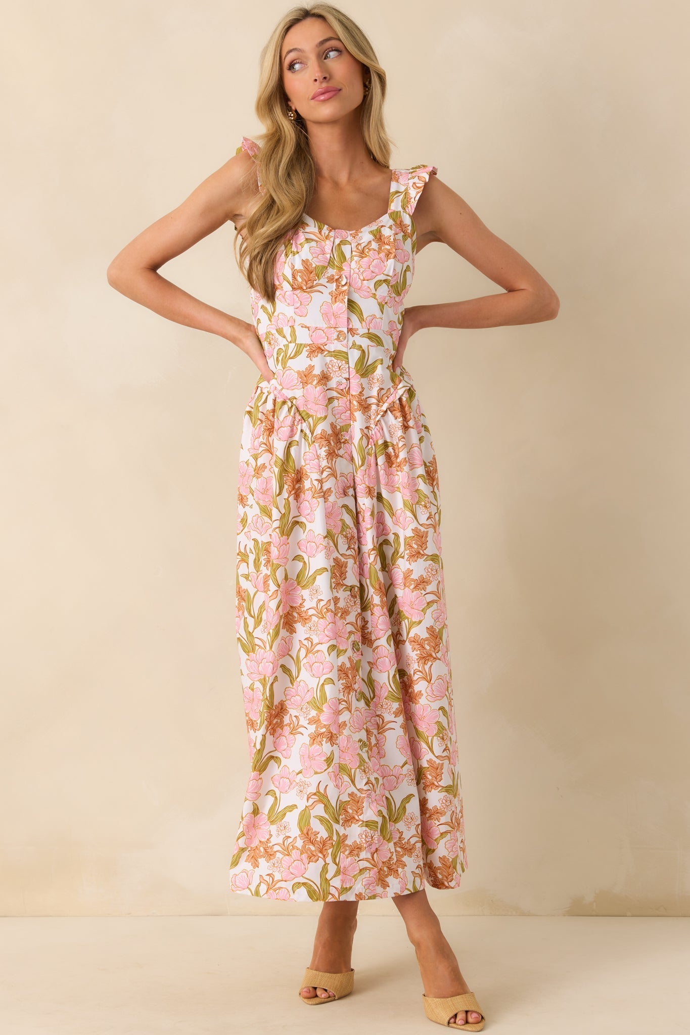 The Main Event Pink Floral Print Cotton Maxi Shirt Dress