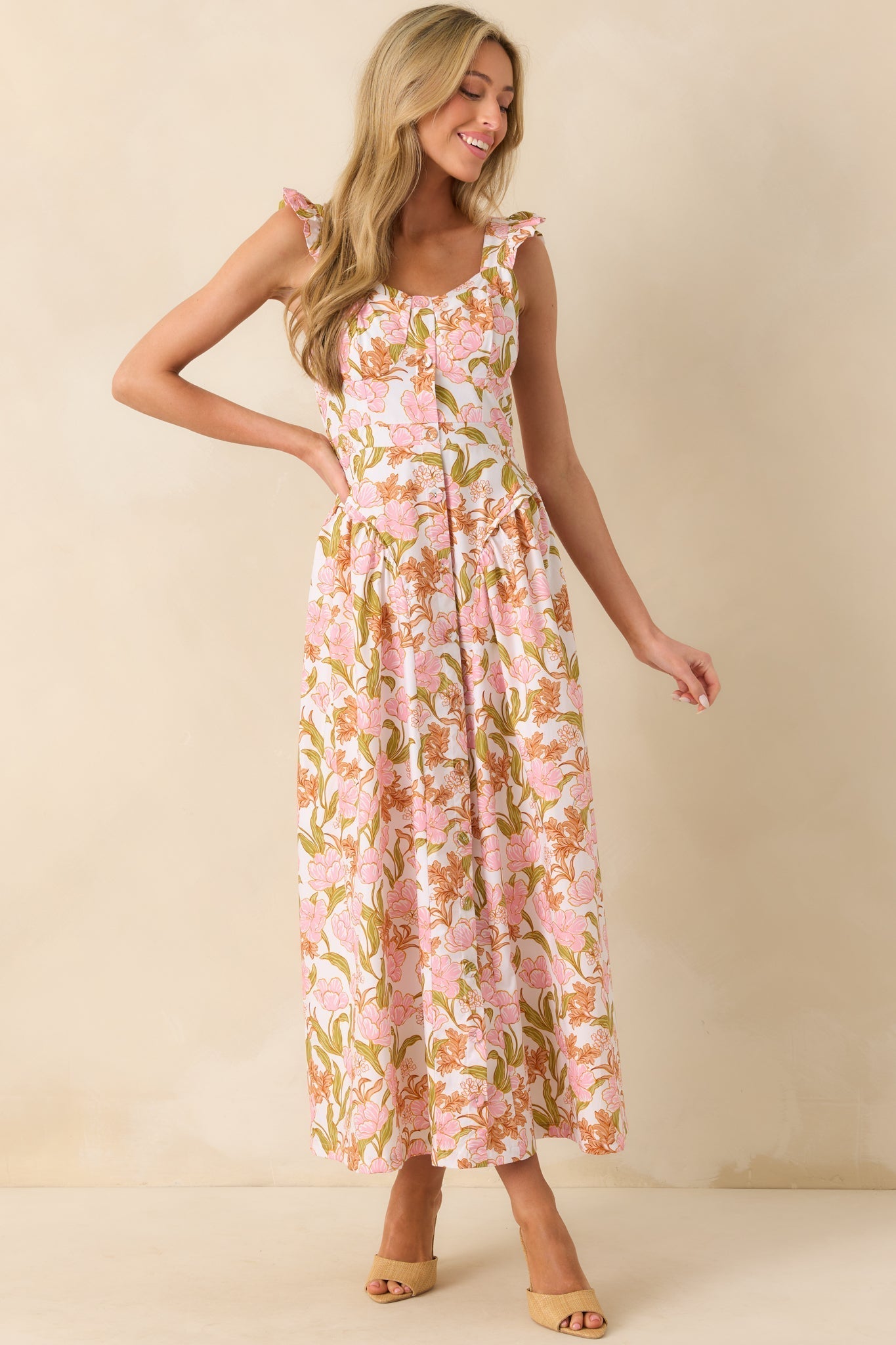 The Main Event Pink Floral Print Cotton Maxi Shirt Dress