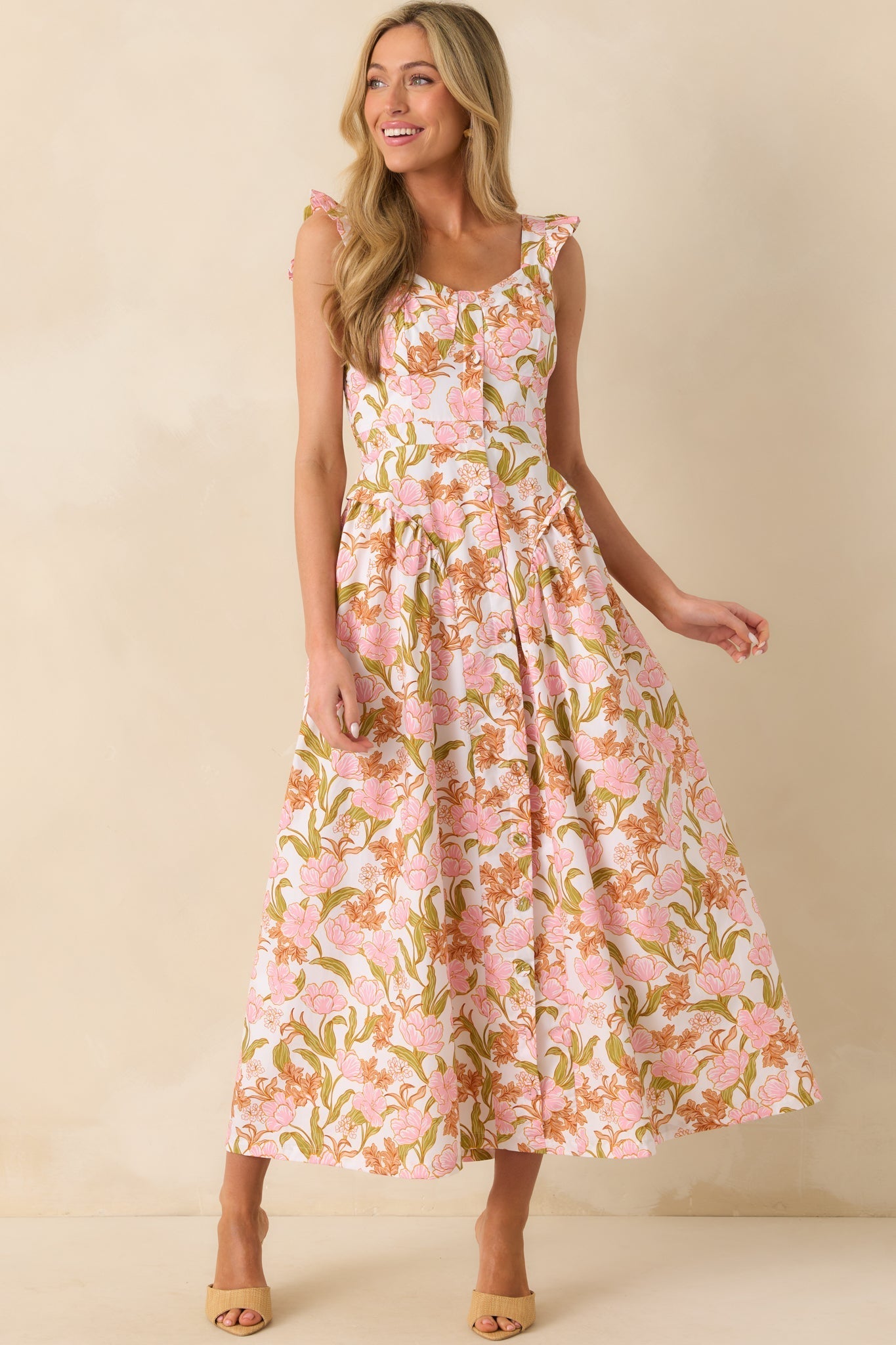 The Main Event Pink Floral Print Cotton Maxi Shirt Dress