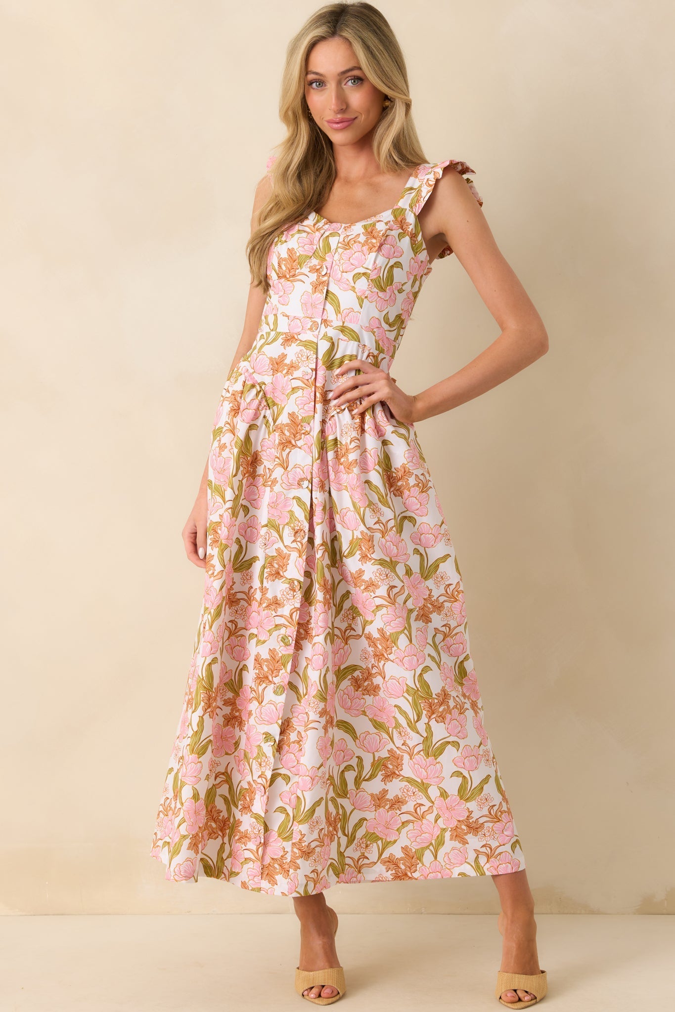 The Main Event Pink Floral Print Cotton Maxi Shirt Dress