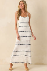 Z Supply White Cotton Catamaran Crochet Striped Maxi Dress