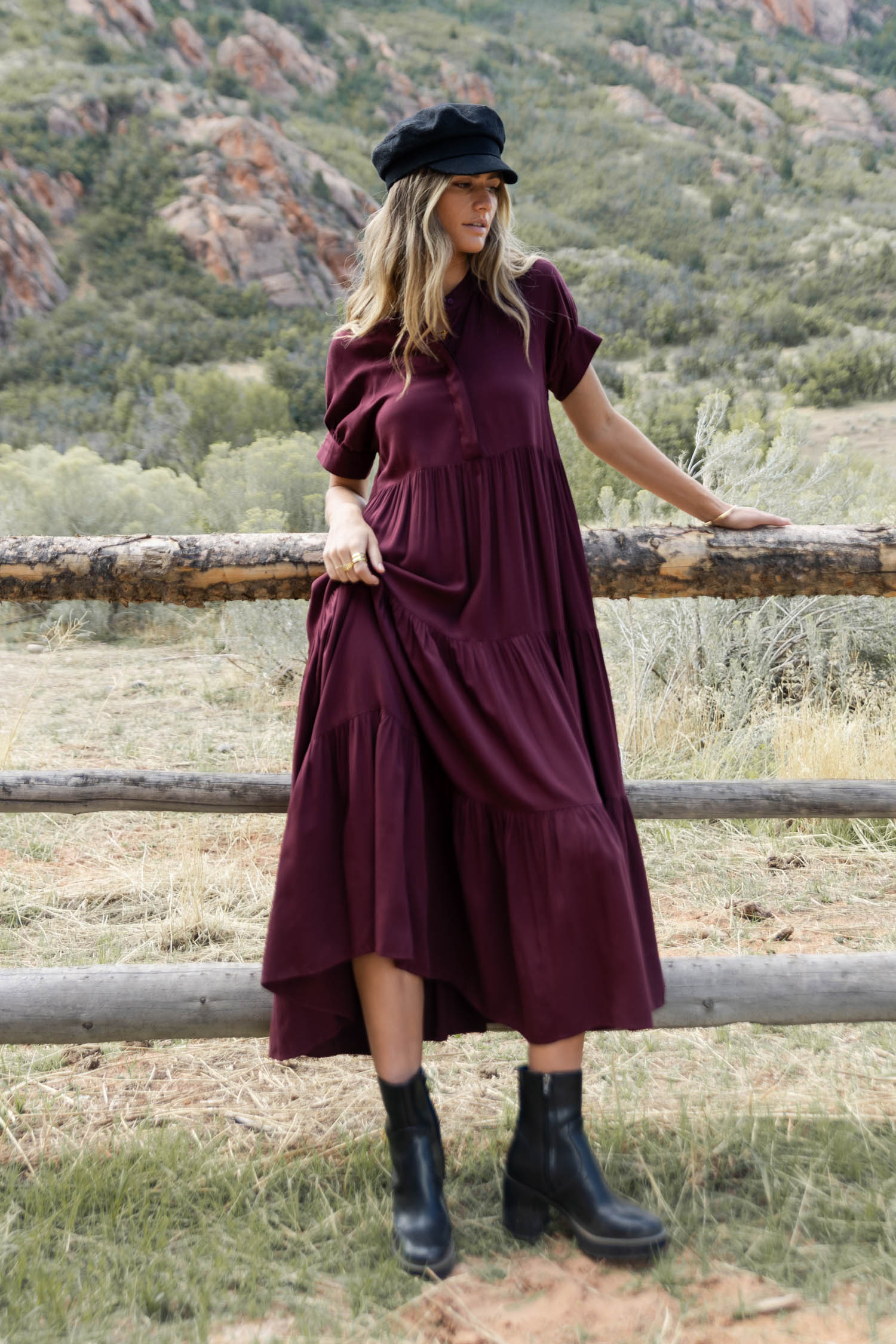 Amanda Tiered Dress in Burgundy - FINAL SALE