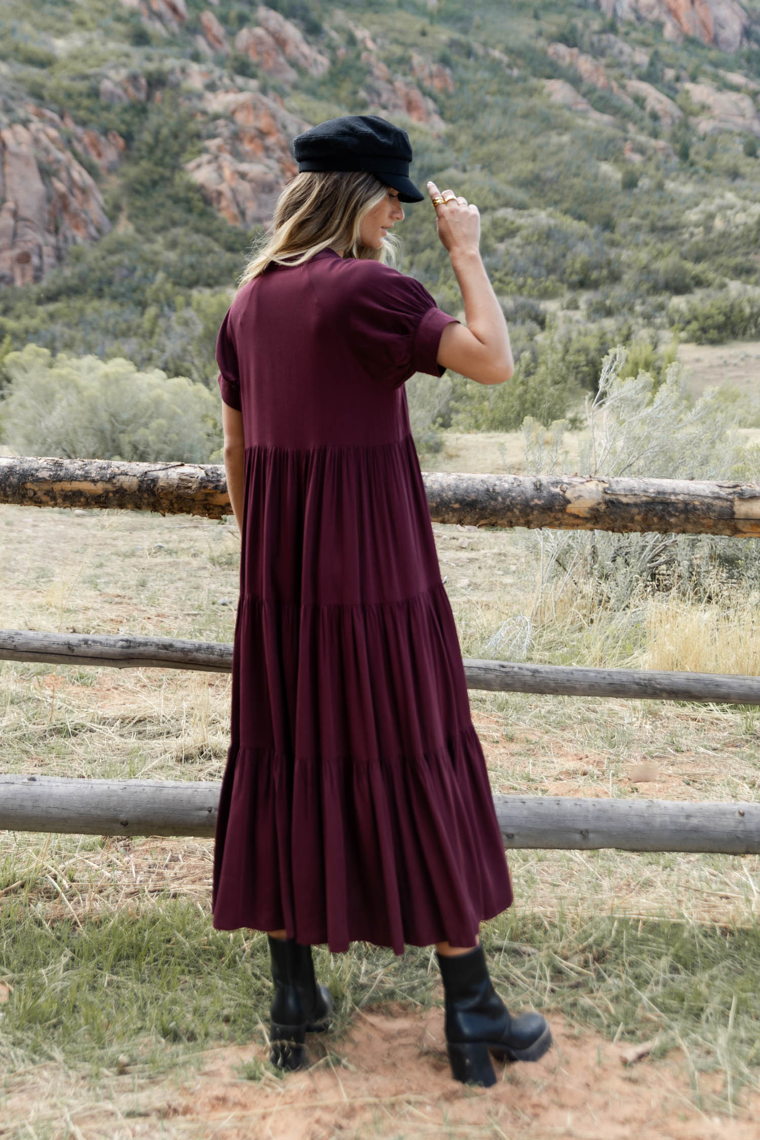 Amanda Tiered Dress in Burgundy - FINAL SALE