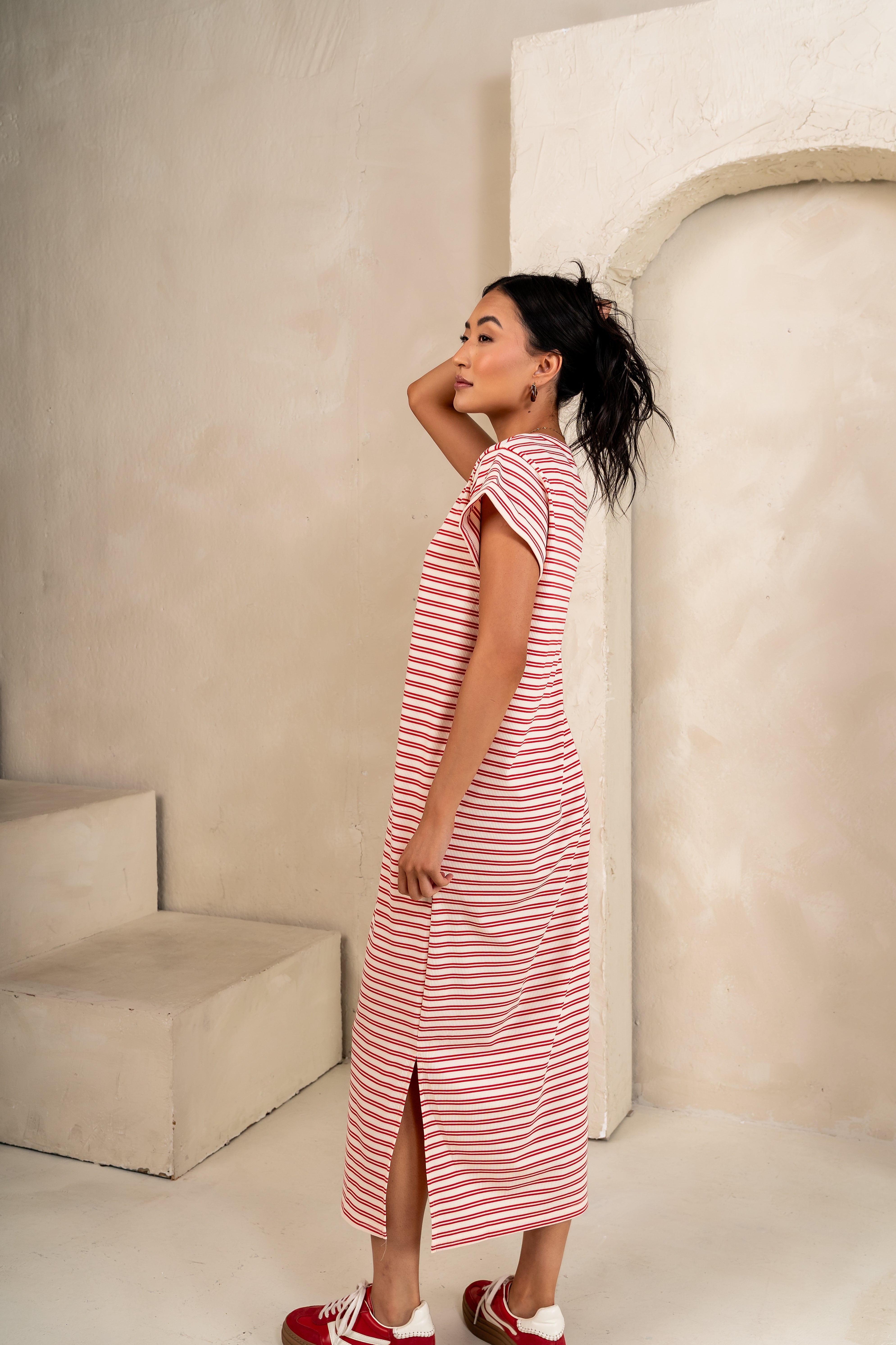 Esme Striped Maxi Dress in Red