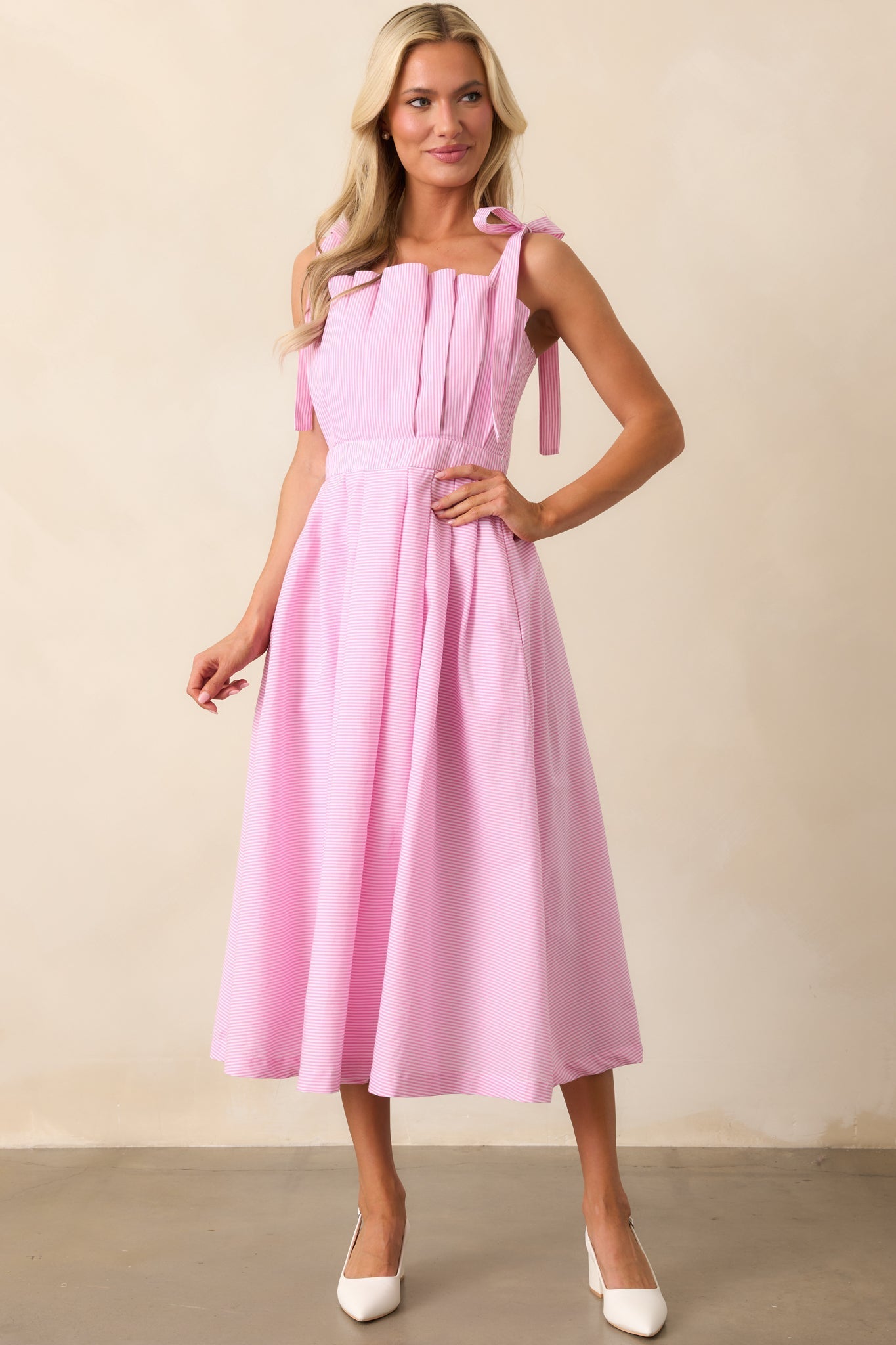 Sloane Peony Pink Stripe Cotton Midi Dress