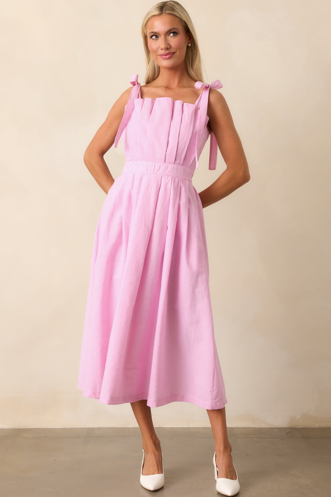 Sloane Peony Pink Stripe Cotton Midi Dress