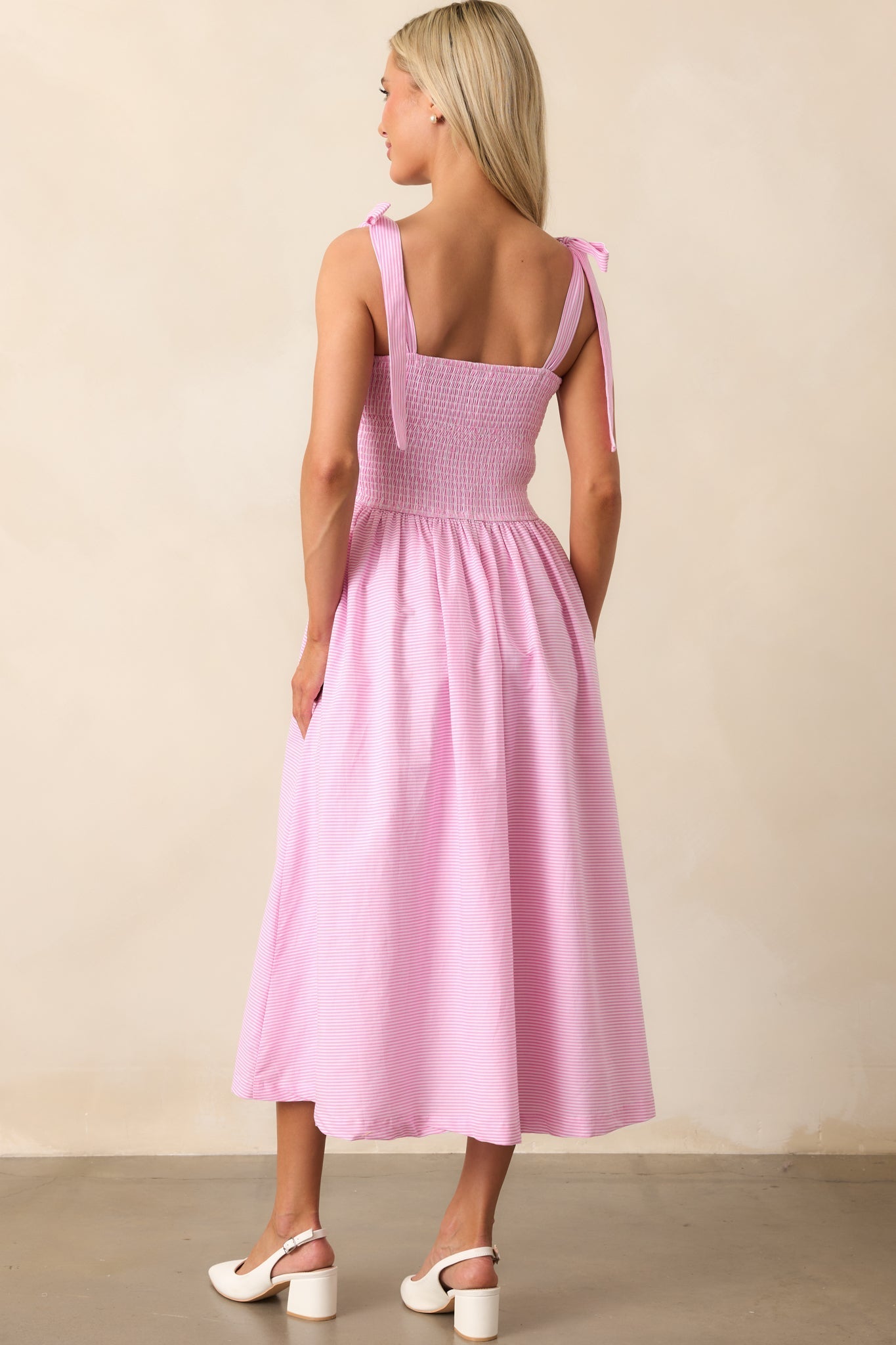 Sloane Peony Pink Stripe Cotton Midi Dress