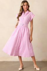 Gia Peony Pink Stripe Belted Cotton Midi Dress