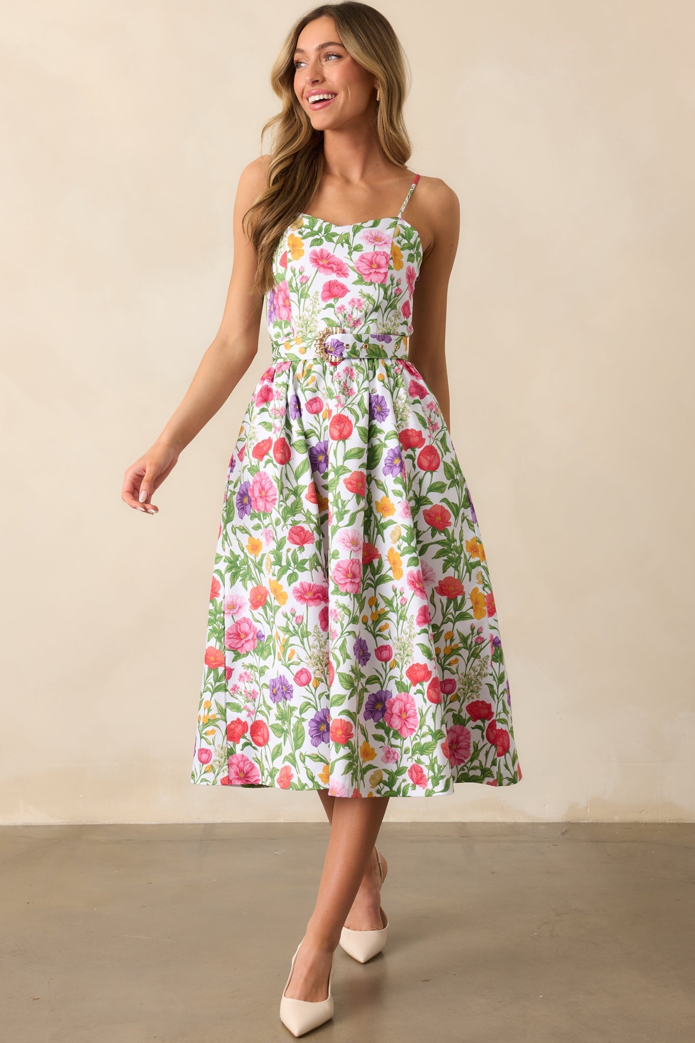 Lauren Secret Garden Floral Belted Cotton Midi Dress