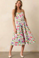 Lauren Secret Garden Floral Belted Cotton Midi Dress
