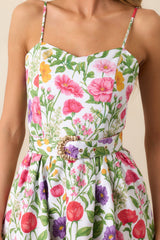 Lauren Secret Garden Floral Belted Cotton Midi Dress