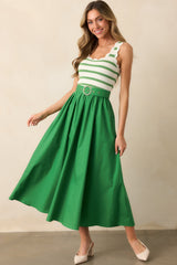 Greer Eden Green Stripe Cotton Midi Dress