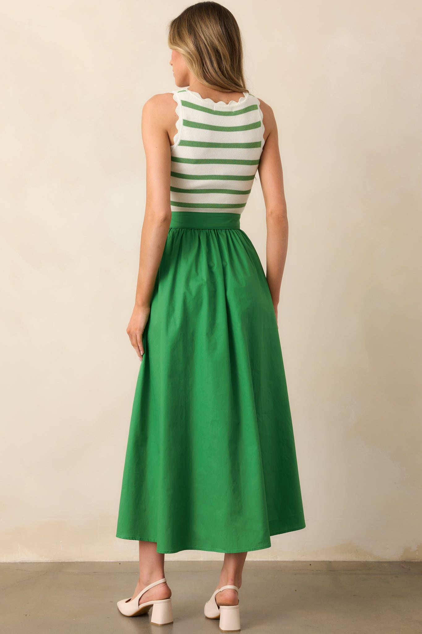 Greer Eden Green Stripe Cotton Midi Dress