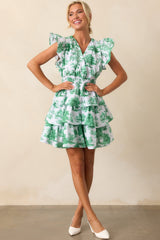 Bridget Eden Green Toile Cotton Ruffle Mini Dress