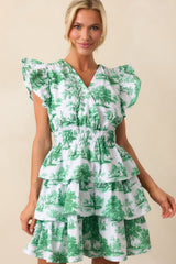 Bridget Eden Green Toile Cotton Ruffle Mini Dress