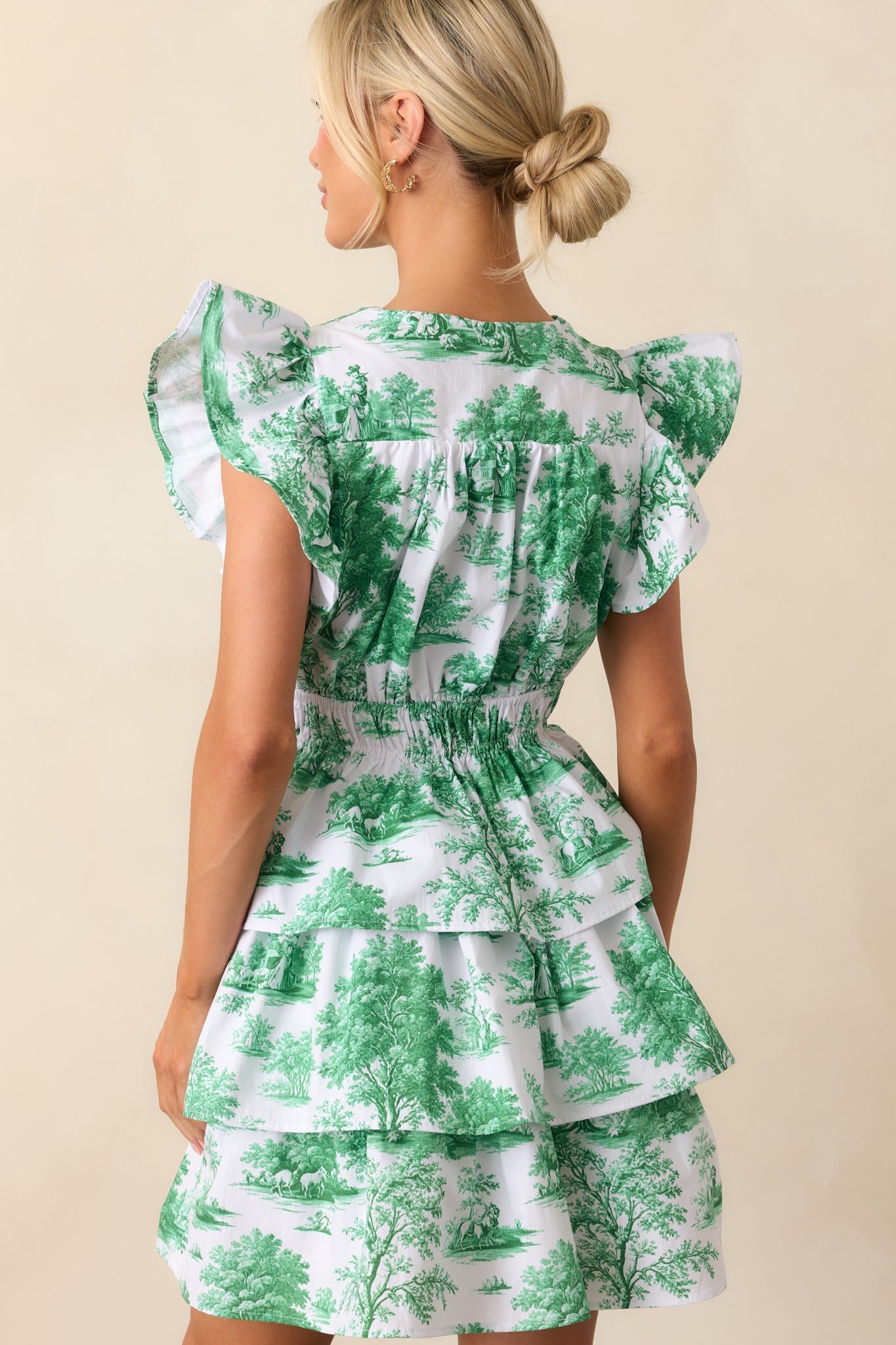 Bridget Eden Green Toile Cotton Ruffle Mini Dress