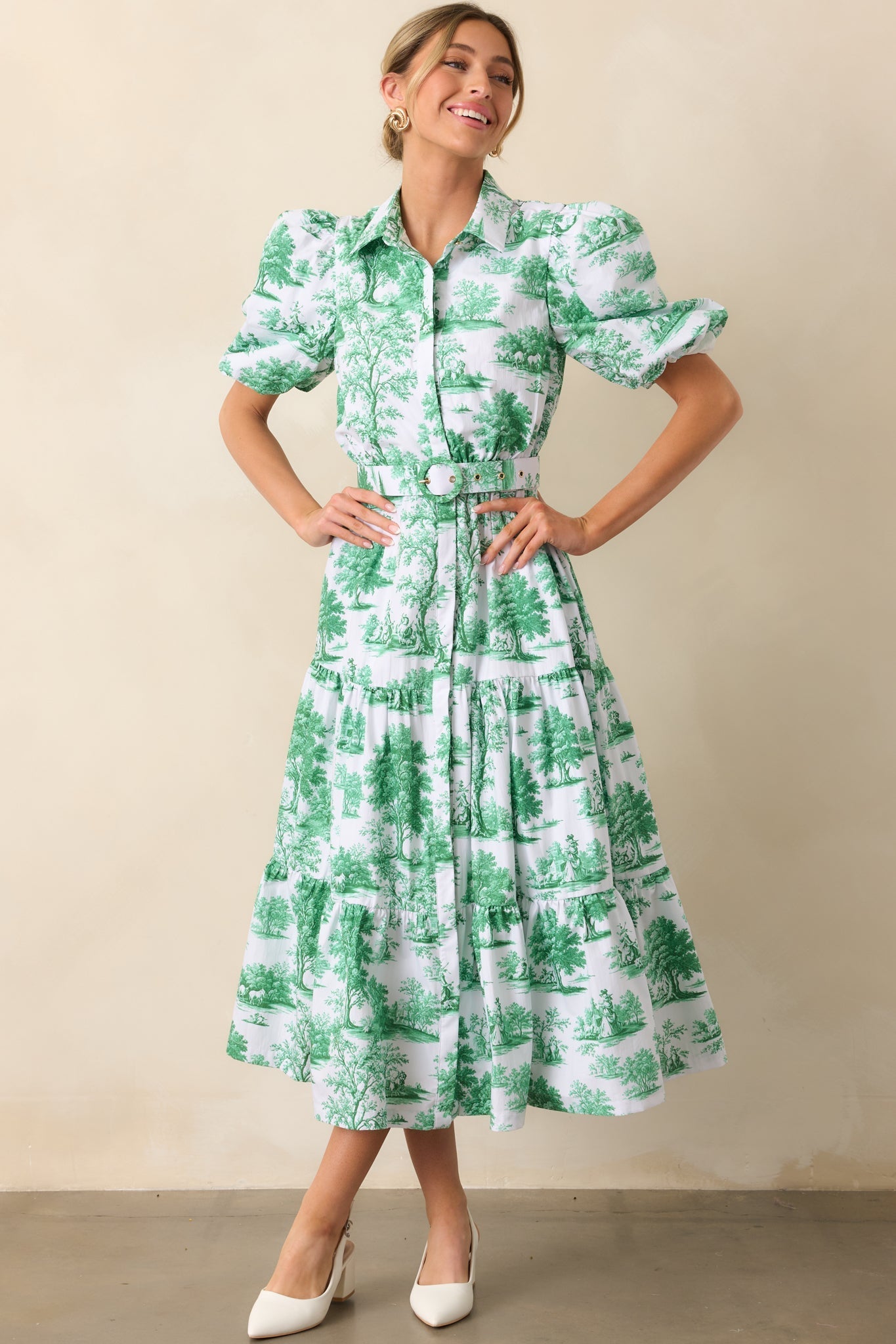 Georgia Eden Green Toile Cotton Midi Dress