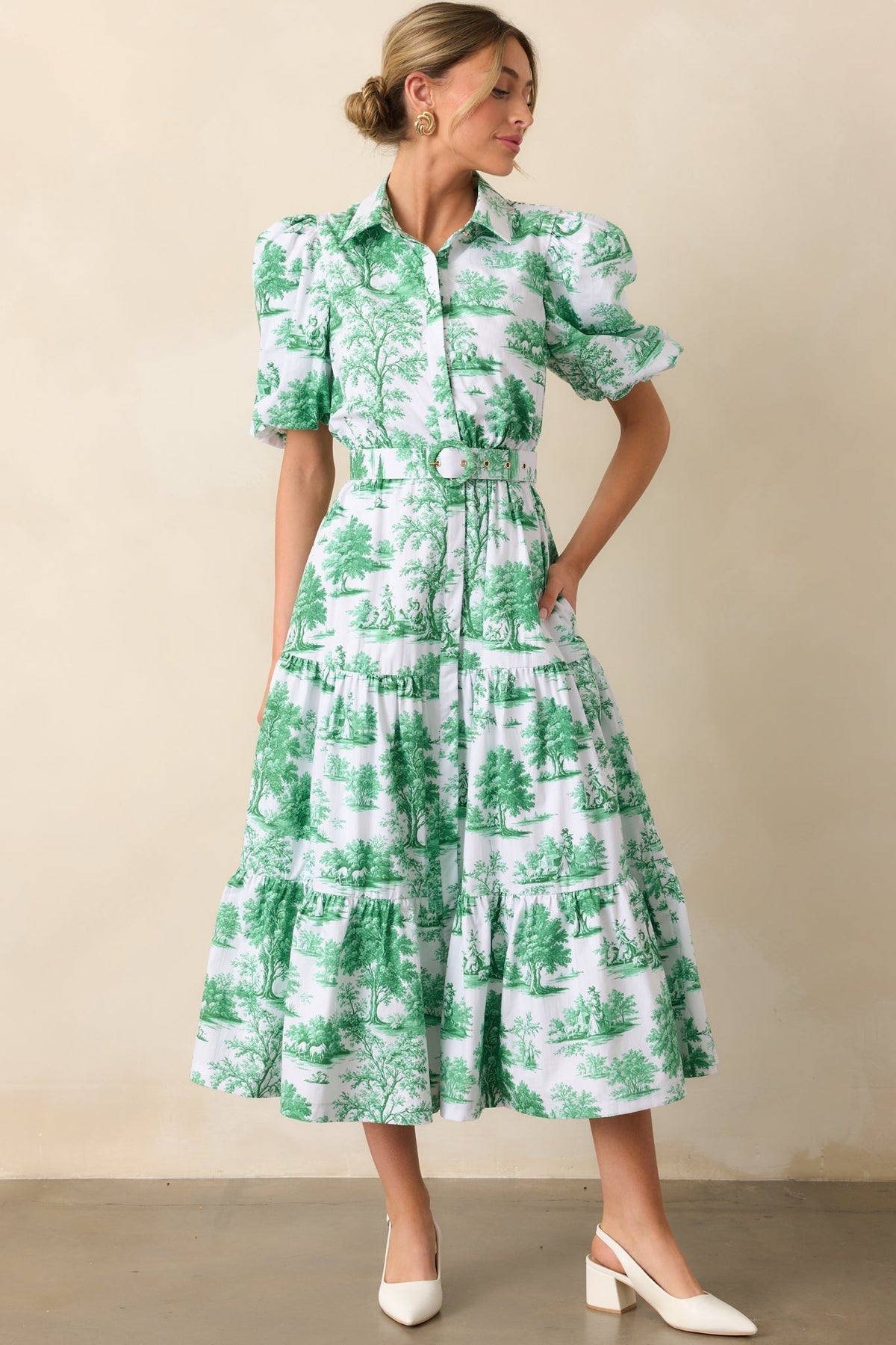 Georgia Eden Green Toile Cotton Midi Dress