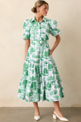 Georgia Eden Green Toile Cotton Midi Dress