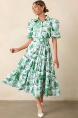 Georgia Eden Green Toile Cotton Midi Dress