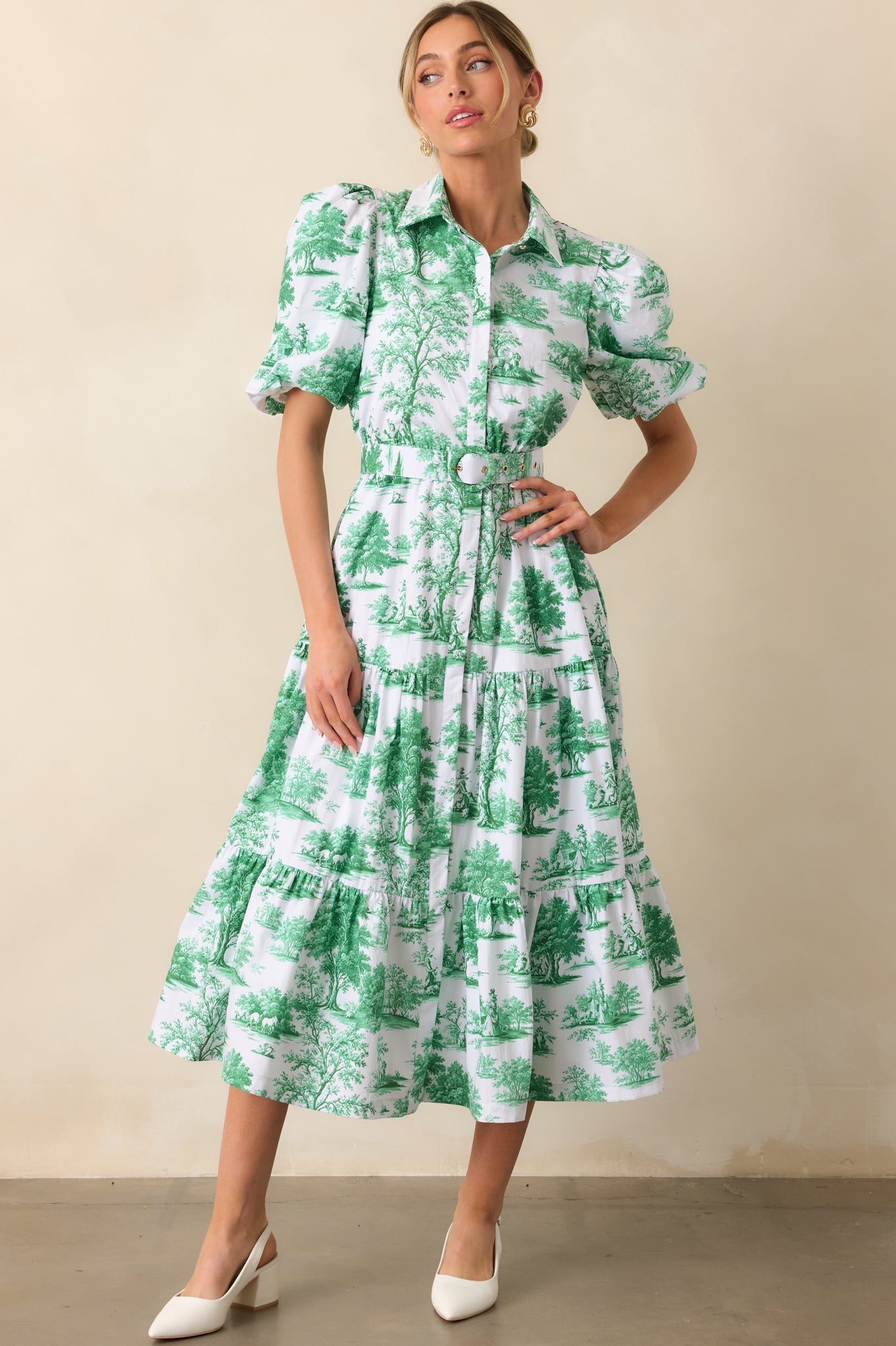 Georgia Eden Green Toile Cotton Midi Dress