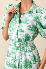Georgia Eden Green Toile Cotton Midi Dress