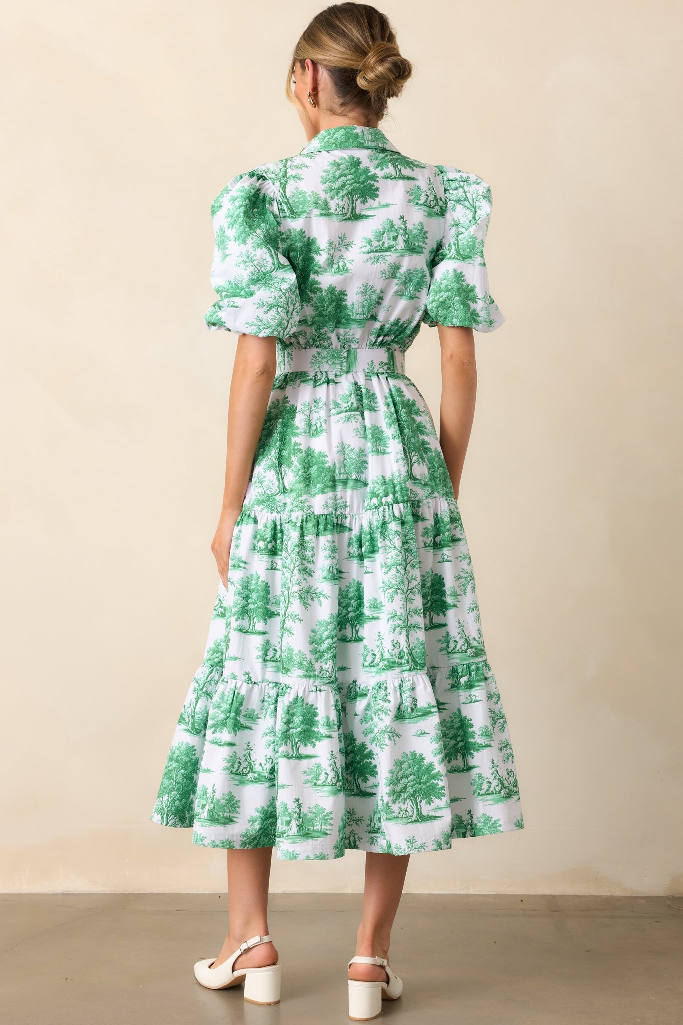 Georgia Eden Green Toile Cotton Midi Dress