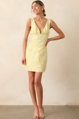 Daily Delight Yellow Floral Jacquard Mini Dress