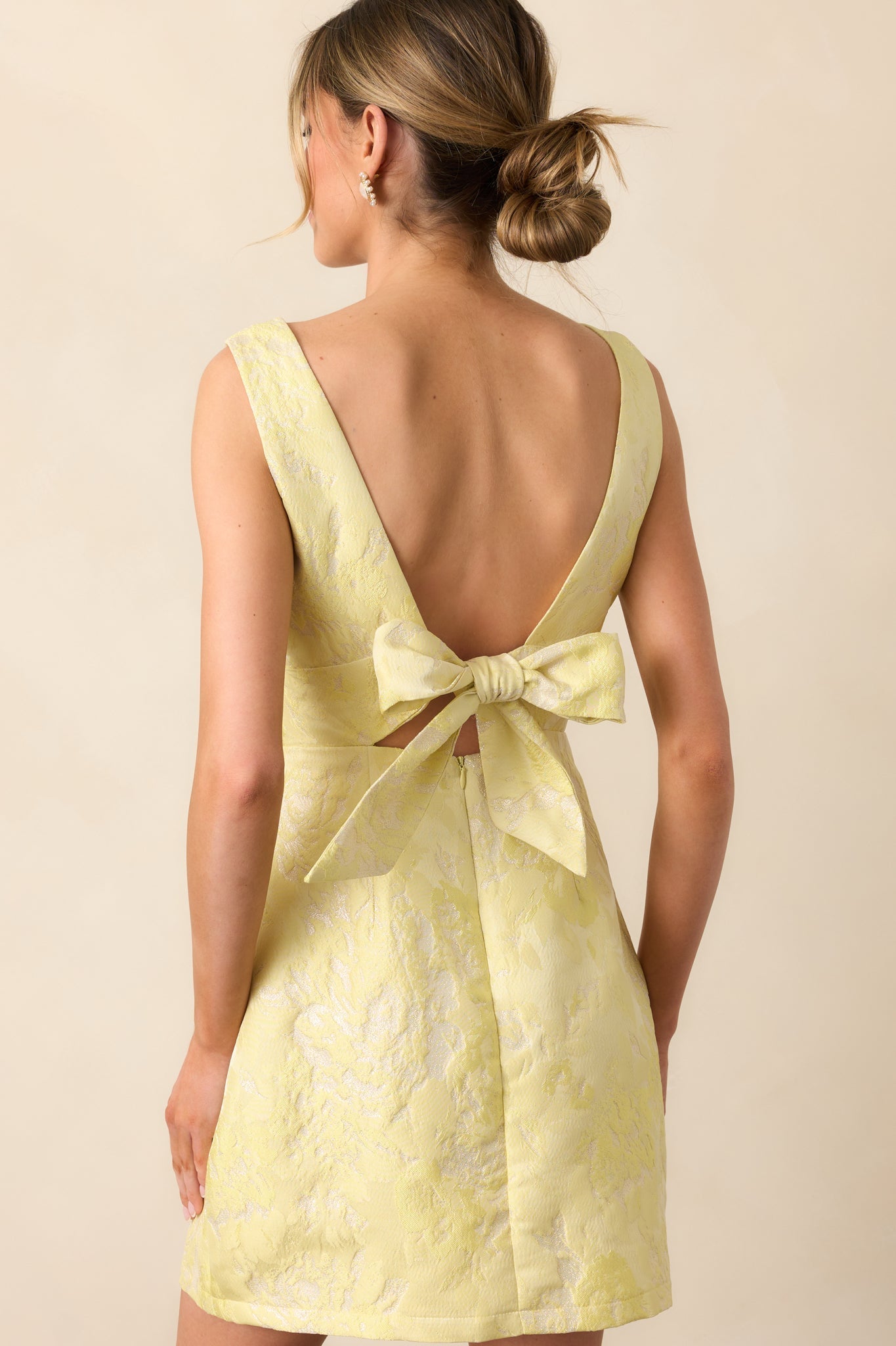 Daily Delight Yellow Floral Jacquard Mini Dress