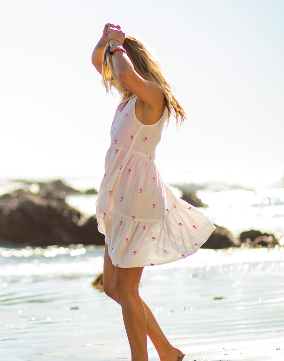 Nellie Linen Dress: Palm Embroidered
