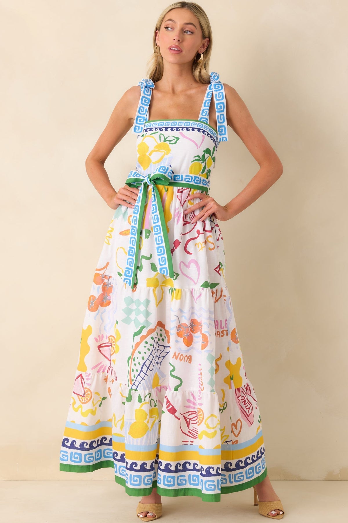 Prosperina Gemma Multi Print Linen Blend Maxi Dress