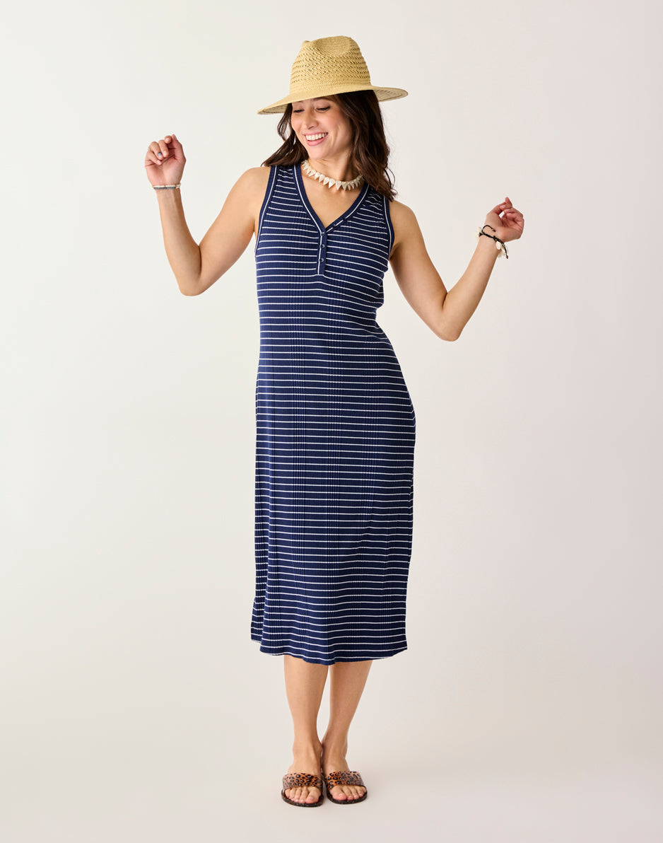 Elodie Rib Dress: Blue Stripe