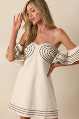 Left An Impression Natural Linen Blend Off The Shoulder Mini Dress
