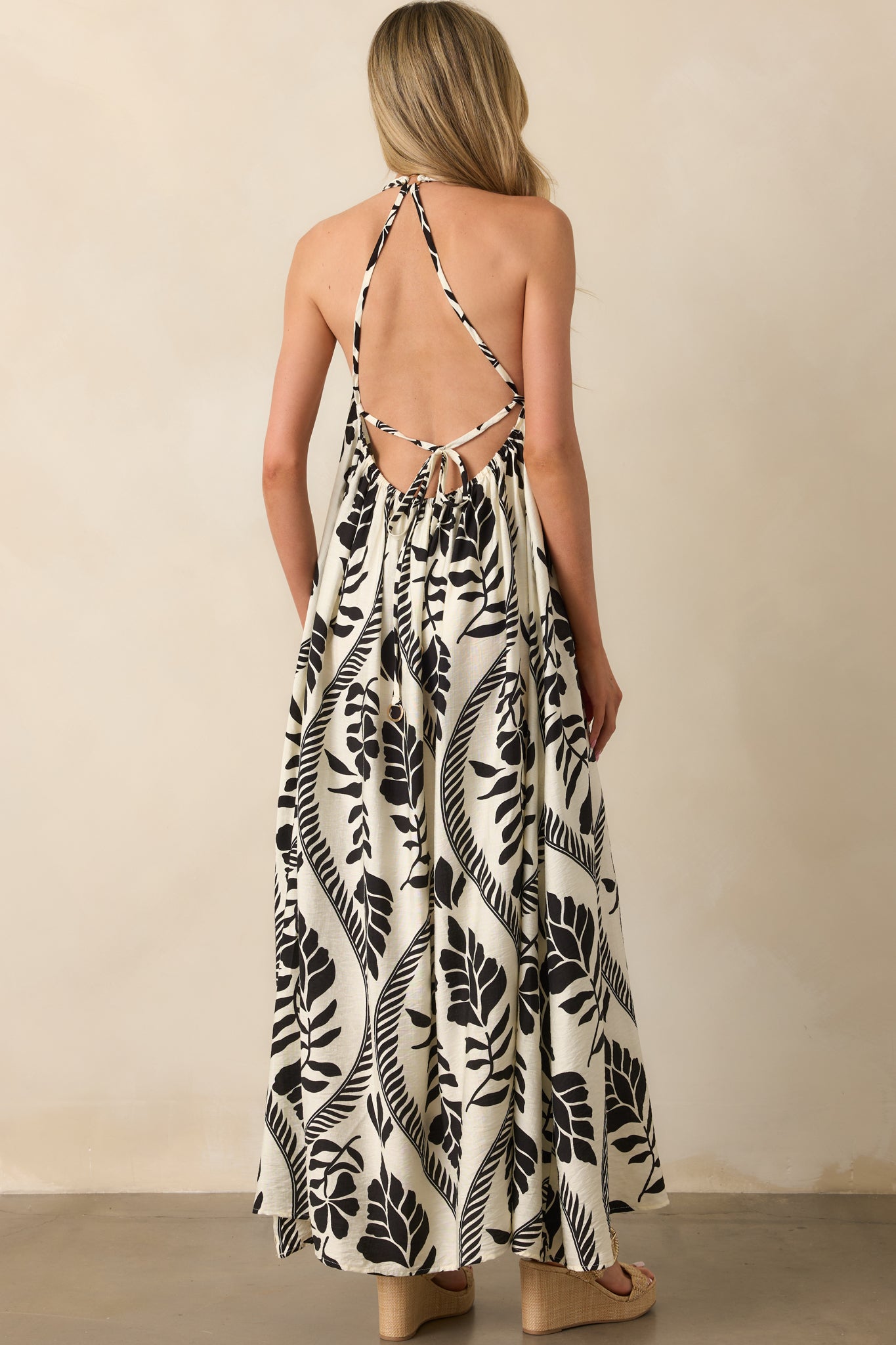Whispers Of Light Black Floral Print Open Back Maxi Dress