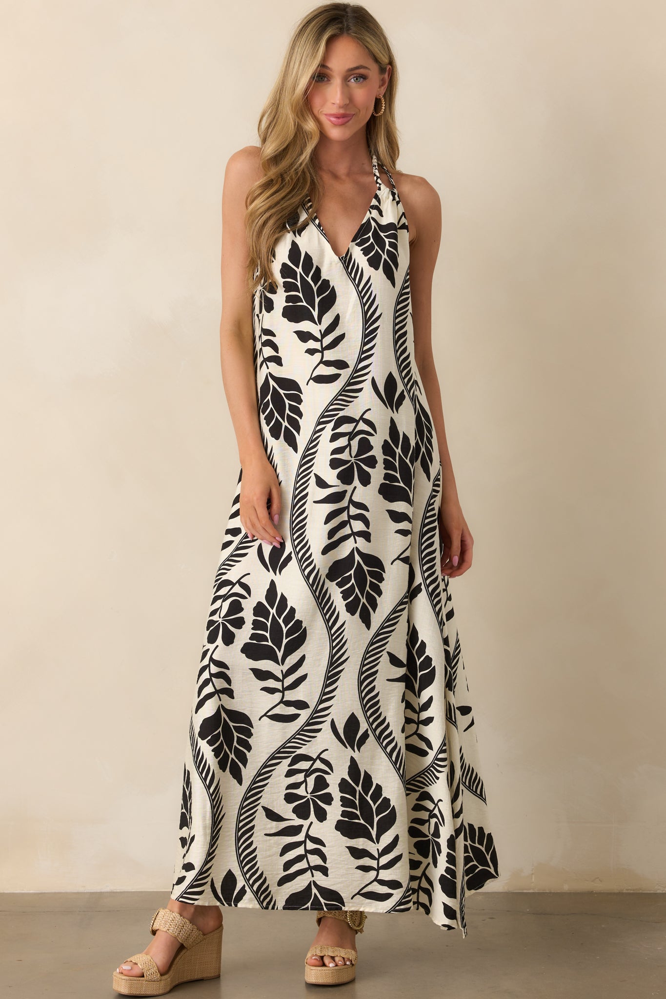 Whispers Of Light Black Floral Print Open Back Maxi Dress