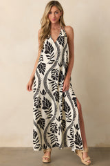 Whispers Of Light Black Floral Print Open Back Maxi Dress
