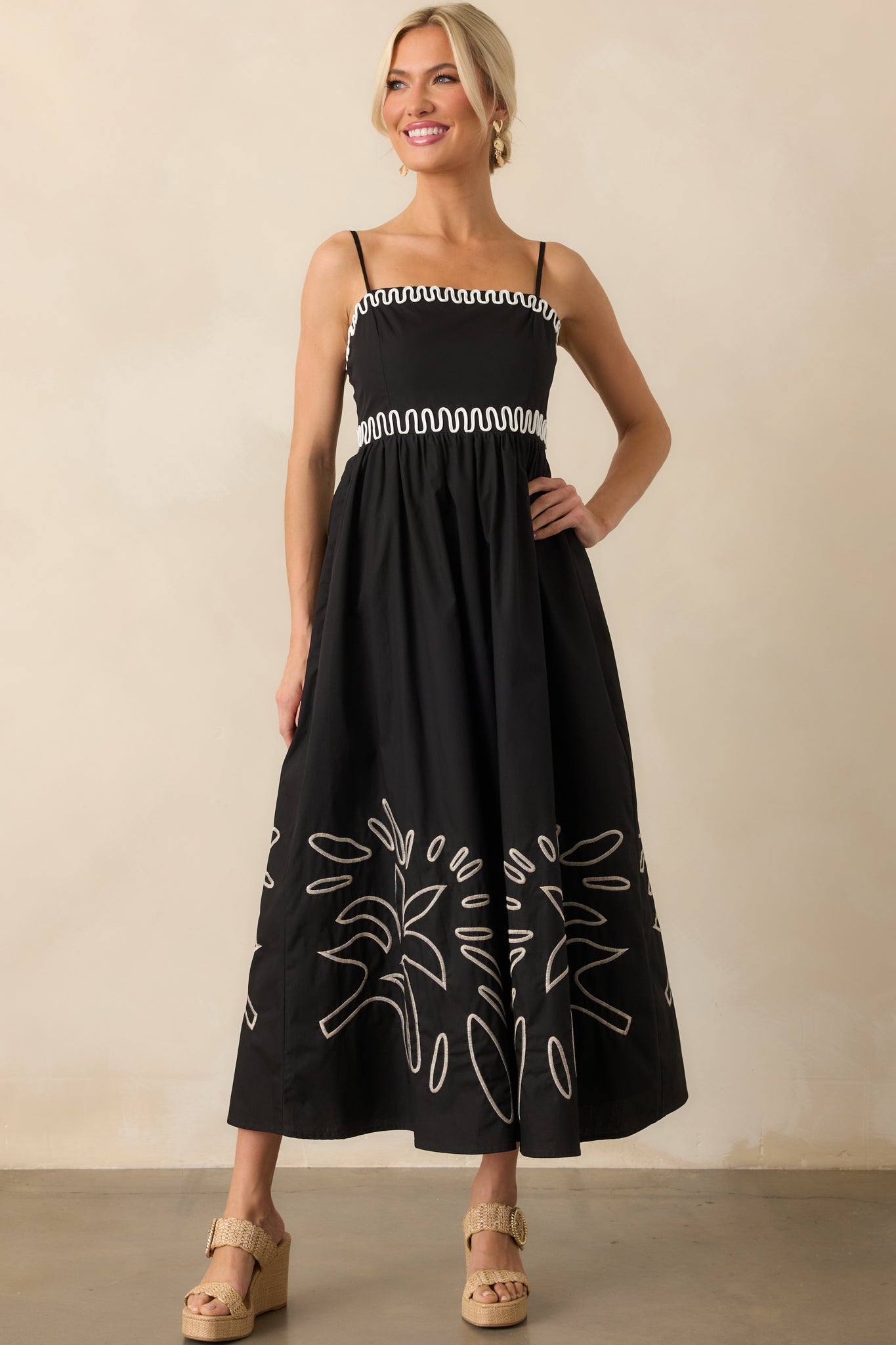 Makes Perfect Sense Black Cotton Embroidered Maxi Dress
