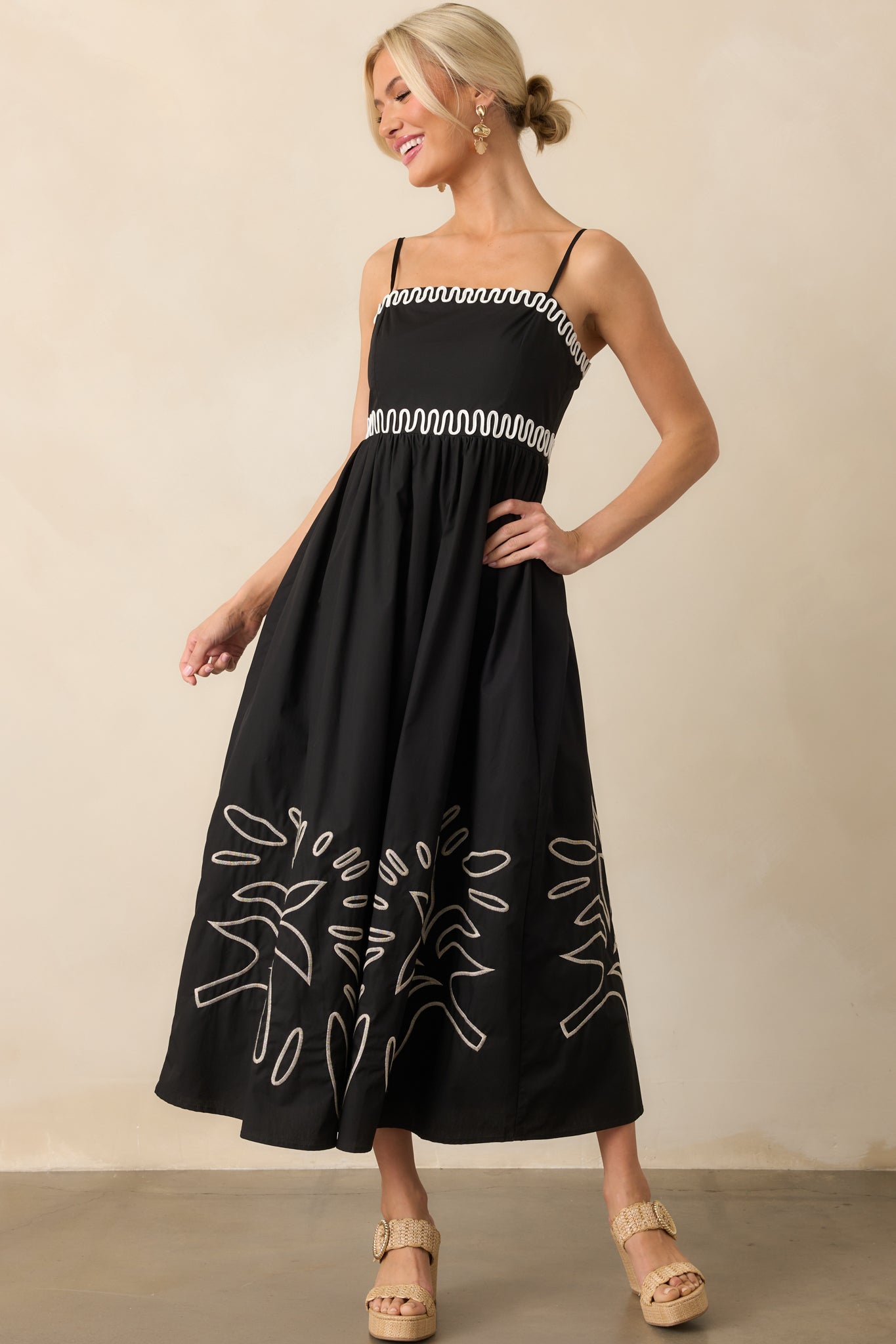 Makes Perfect Sense Black Cotton Embroidered Maxi Dress