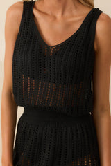 Beachside Bliss Black Open Knit Cover Up Mini Dress