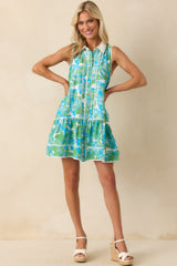 Good Things Coming Green Floral Print Mini Shirt Dress