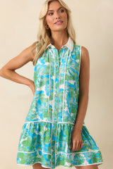 Good Things Coming Green Floral Print Mini Shirt Dress