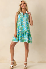 Good Things Coming Green Floral Print Mini Shirt Dress
