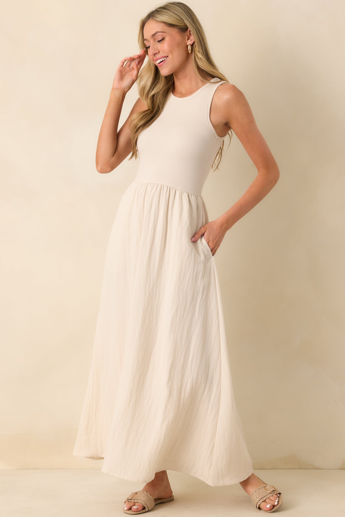 Z Supply Beige Charlotte Rib Midi Dress
